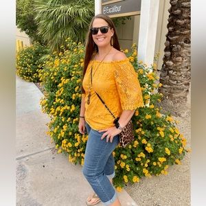 Miholl off shoulder golden yellow lace top